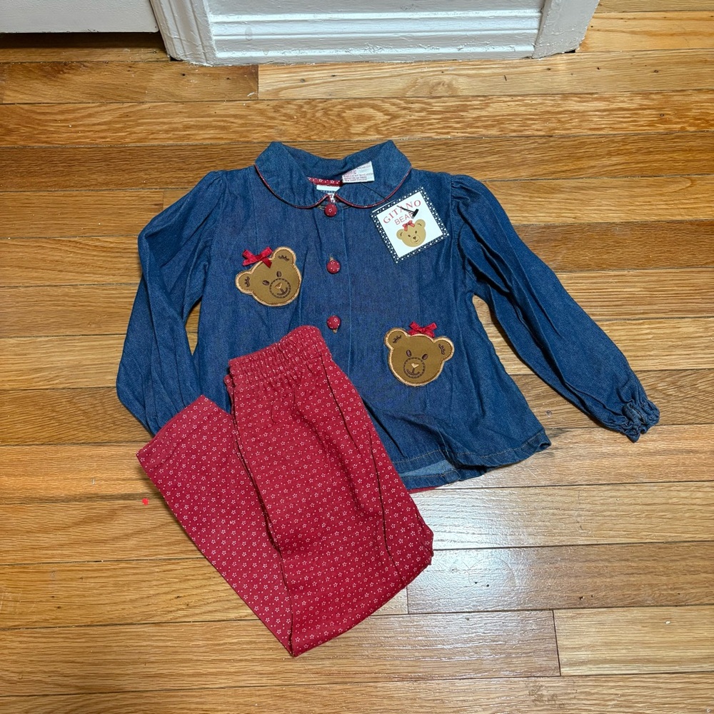 Girls Gitano Denim Bear Top with Red Pants